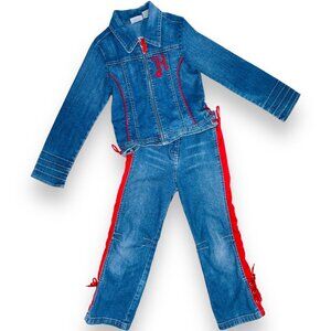 Vintage Girls Canadian Tuxedo Denim Jacket Elastic Waist Jeans Outfit Set 6X / 6